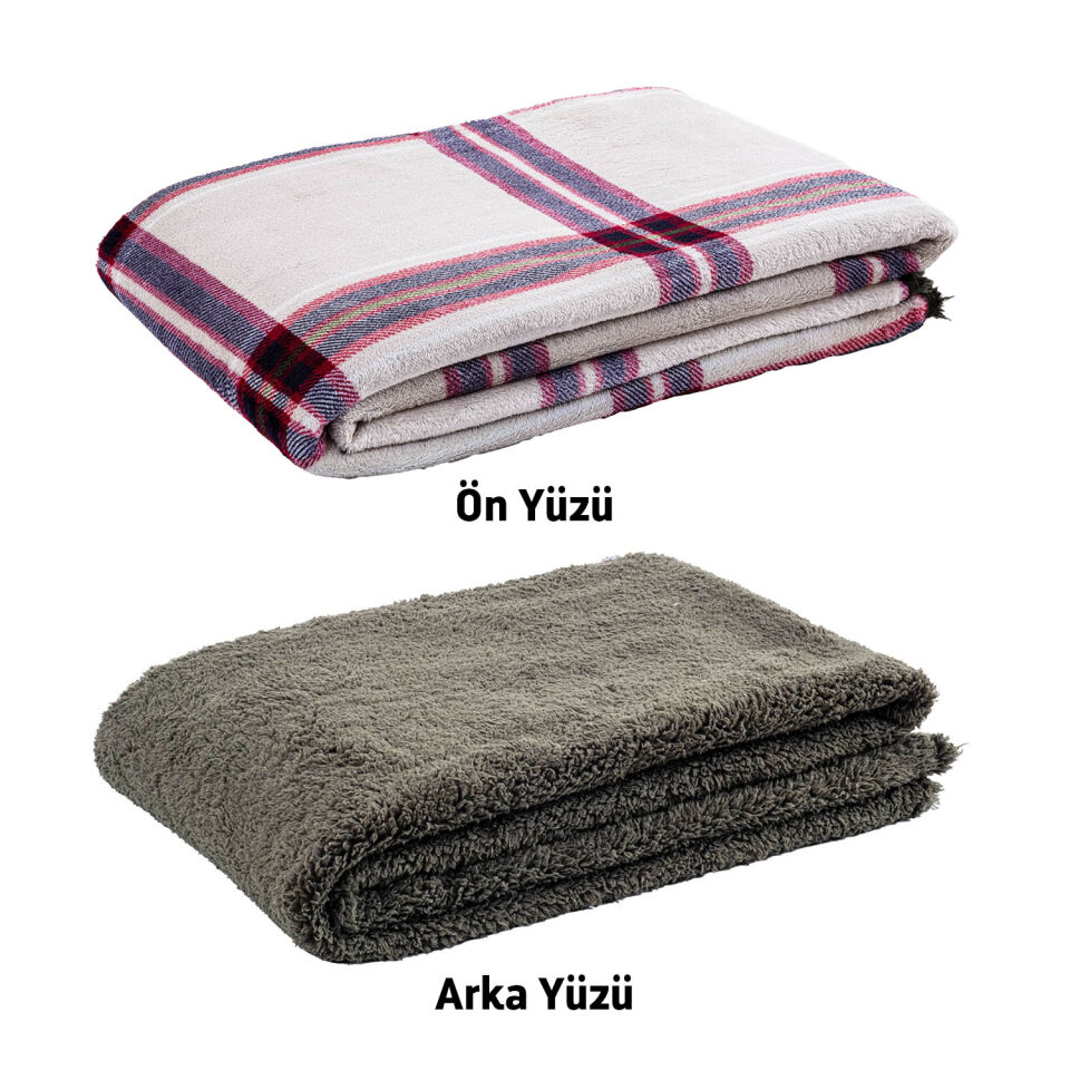 Peluş Polar Kamp Battaniyesi - Haki Ekose
