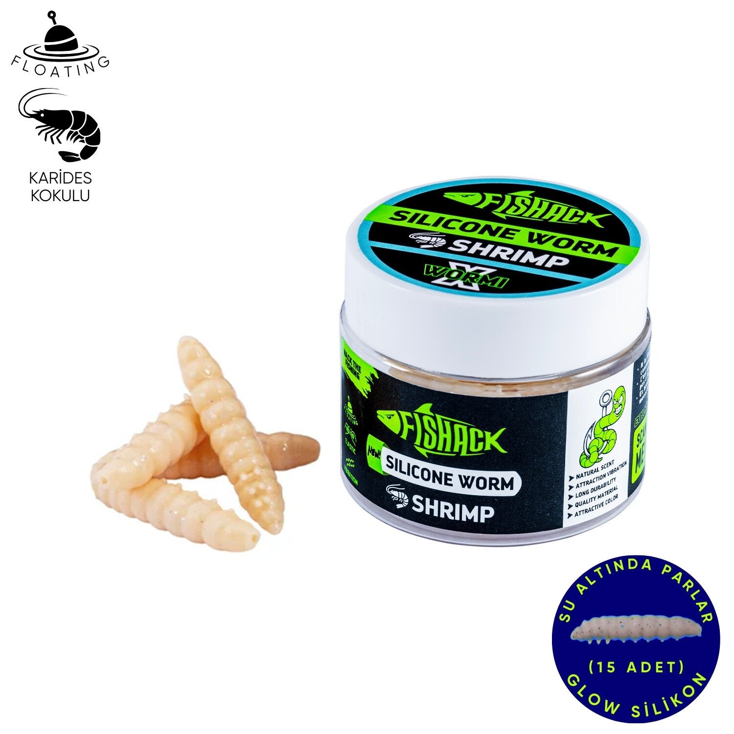 Yüzen Silikon Kurt - Glow Alabalık Yemi - 37mm - Karides Kokulu - Ekmek İçi