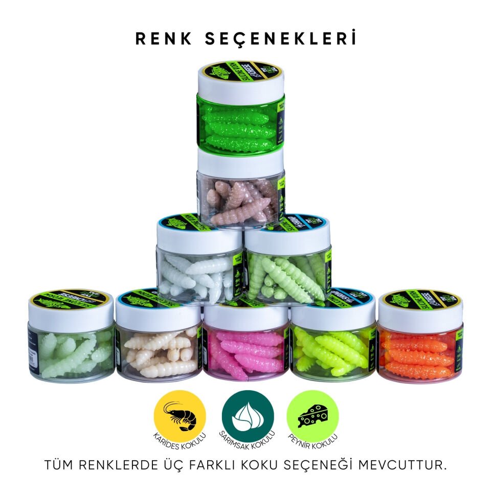 Yüzen Silikon Kurt - Glow Alabalık Yemi - 37mm - Karides Kokulu - Ekmek İçi