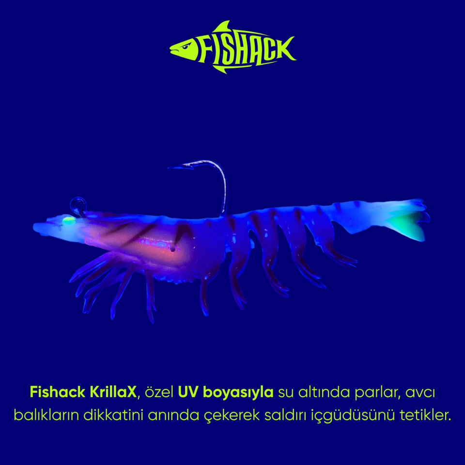 Silikon Karides Yem - 7g 75mm - Fishack Krillax - UV Boyalı - Ghost Shrimp
