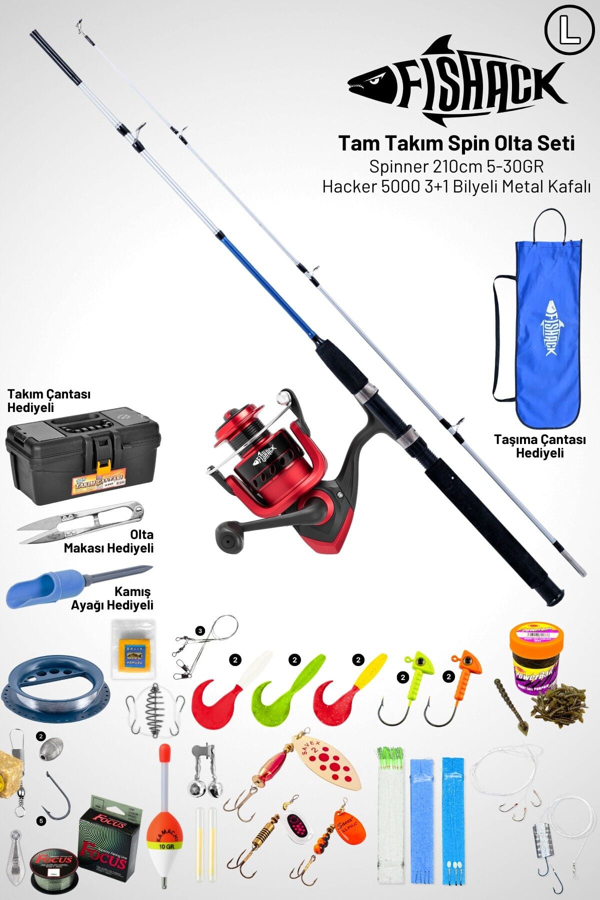 Tam Takım Spin Olta Seti - 210cm Kamış 5-30GR / 5000'lik 3+1BB Makine - L