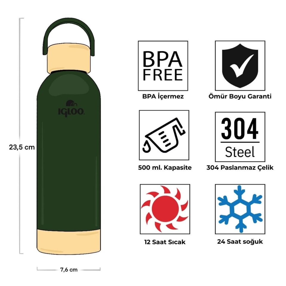 Çelik Pro Termos - Igloo - Hydrate - 500ml - Haki - 205694