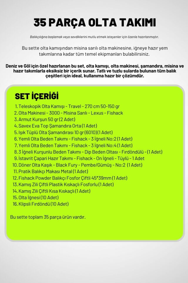 35 Parça Tam Takım Olta Seti - 270cm Kamış 50-150GR / 30'luk Makine (Beyaz)