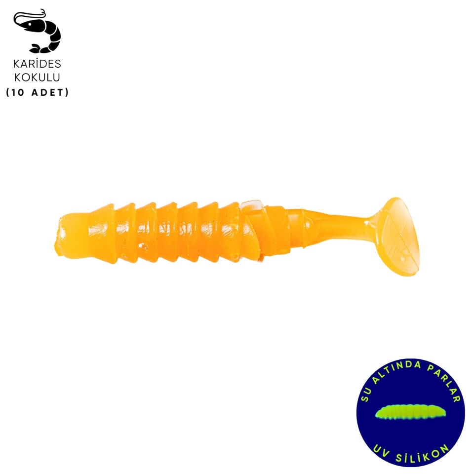 Silikon Kurt Yem - 1,5g 45mm - Fishack - 10 Adet - UV Sillikon - Turuncu