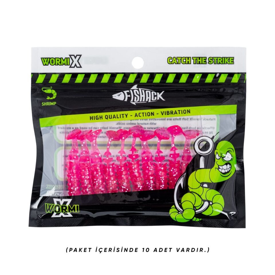 Silikon Kurt Yem - 1,5g 45mm - Fishack - 10 Adet - UV Silikon - Pembe