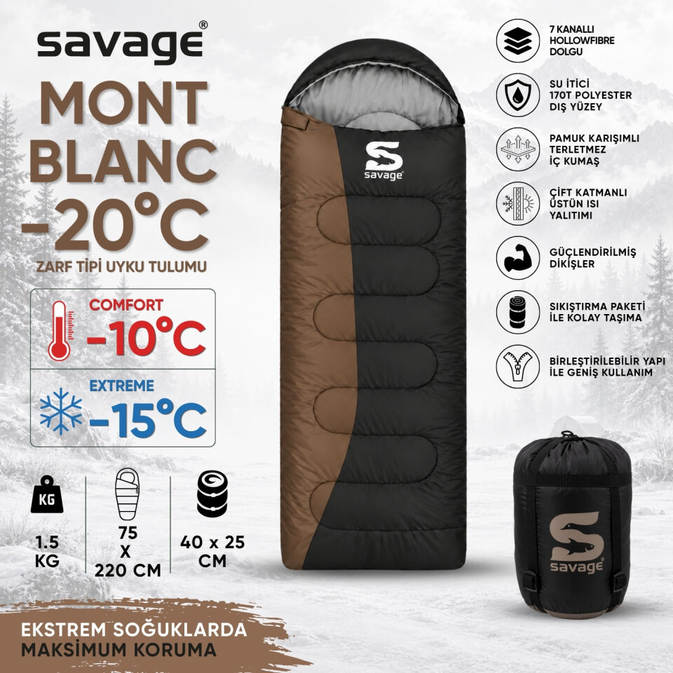 Kamp Uyku Tulumu - Mont Blanc - Kahve - Extreme -15C° - Savage YS-507