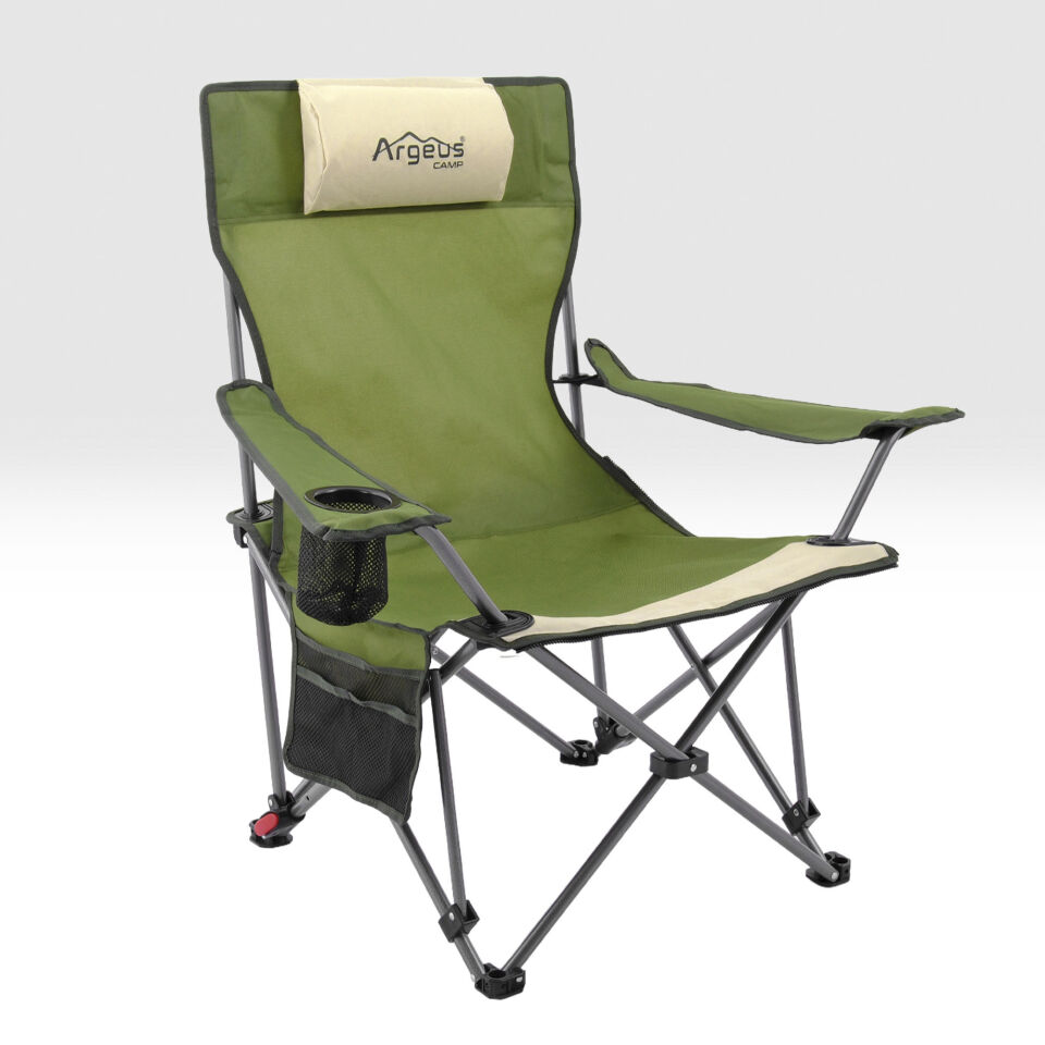 Sırt Ayarlı Katlanabilir Kamp Sandalyesi - 4 Kademeli - Lounge - Haki/Kum