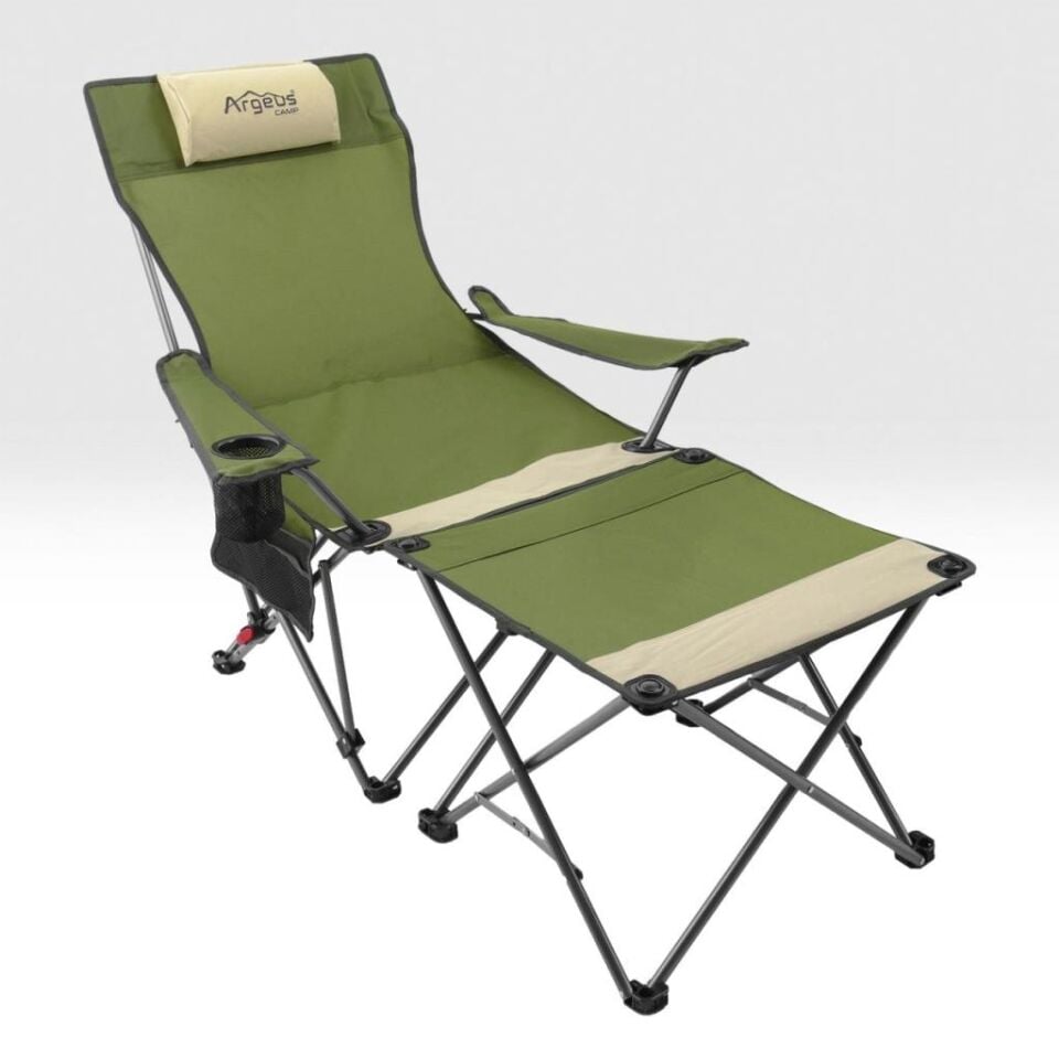 Sırt Ayarlı Katlanabilir Kamp Sandalyesi - 4 Kademeli - Lounge - Haki/Kum