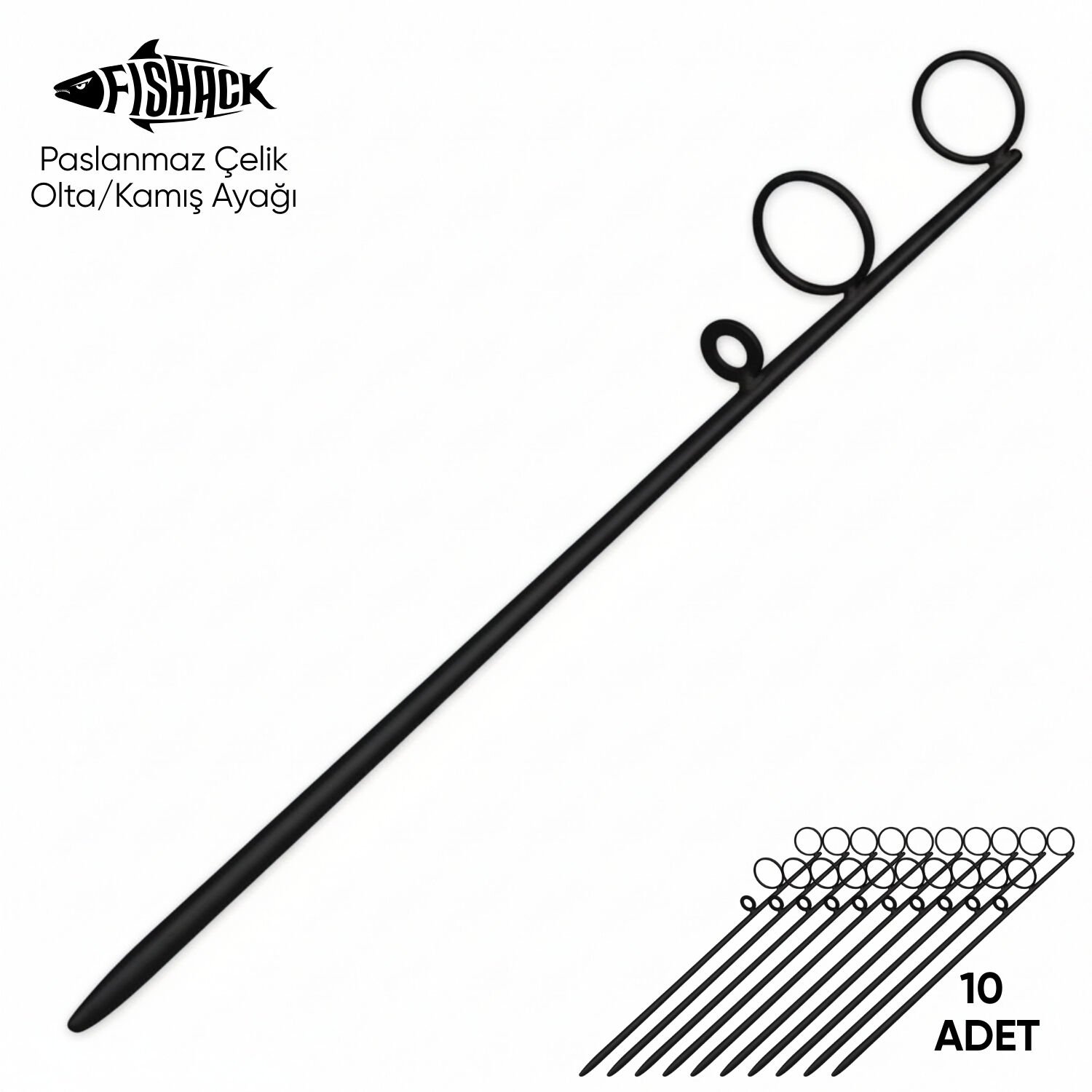Olta Kamış Ayağı - Paslanmaz Çelik - Fishack - Siyah - 10'lu