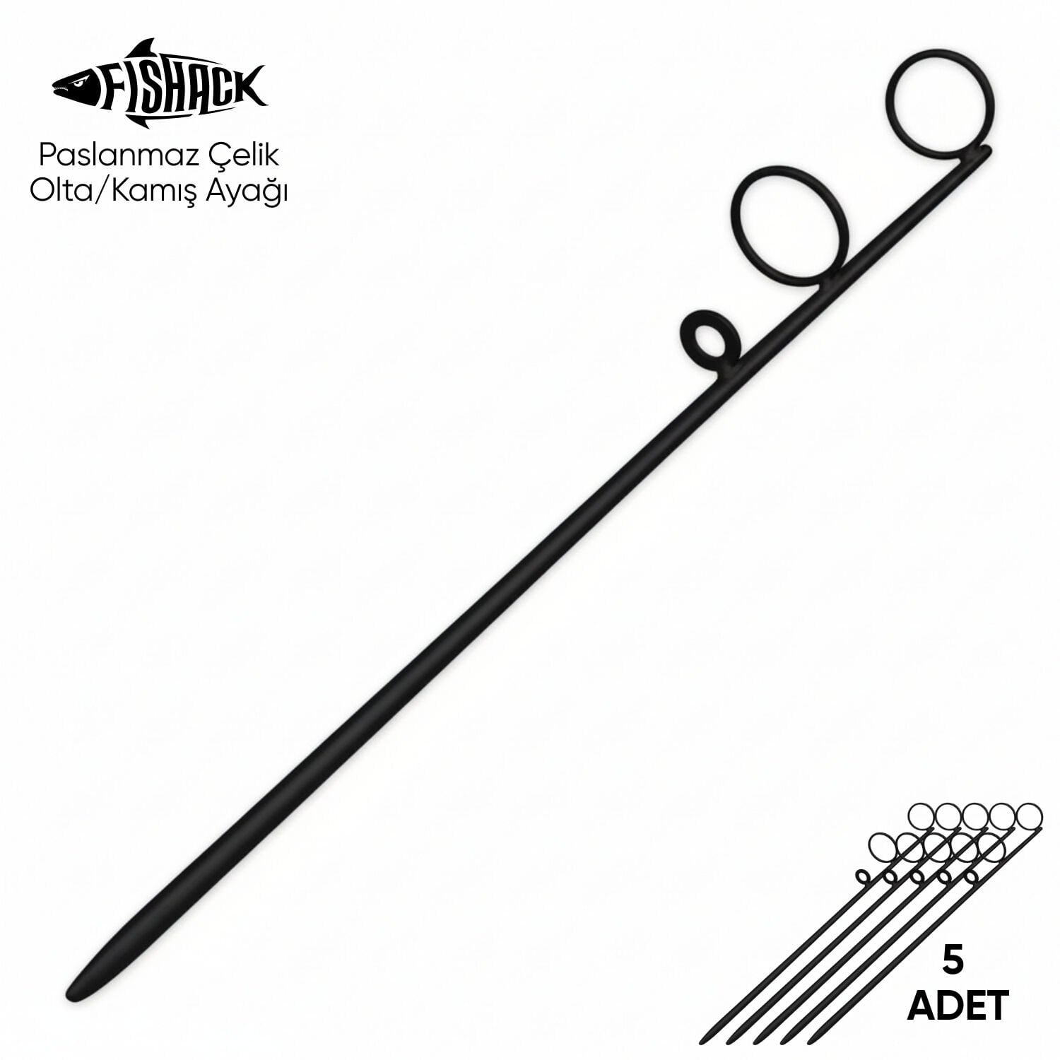 Olta Kamış Ayağı - Paslanmaz Çelik - Fishack - Siyah - 5'li