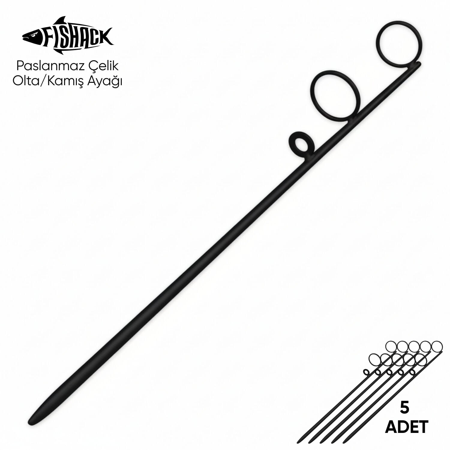 Olta Kamış Ayağı - Paslanmaz Çelik - Fishack - Siyah - 5'li