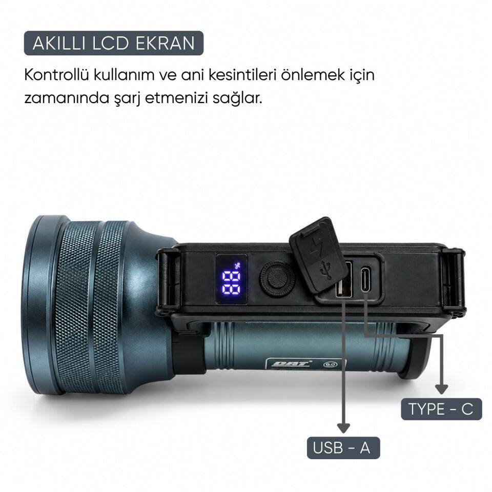 Şarj Edilebilir El Feneri - Şarjlı Projektör - 10 Watt - DAT - DT-807