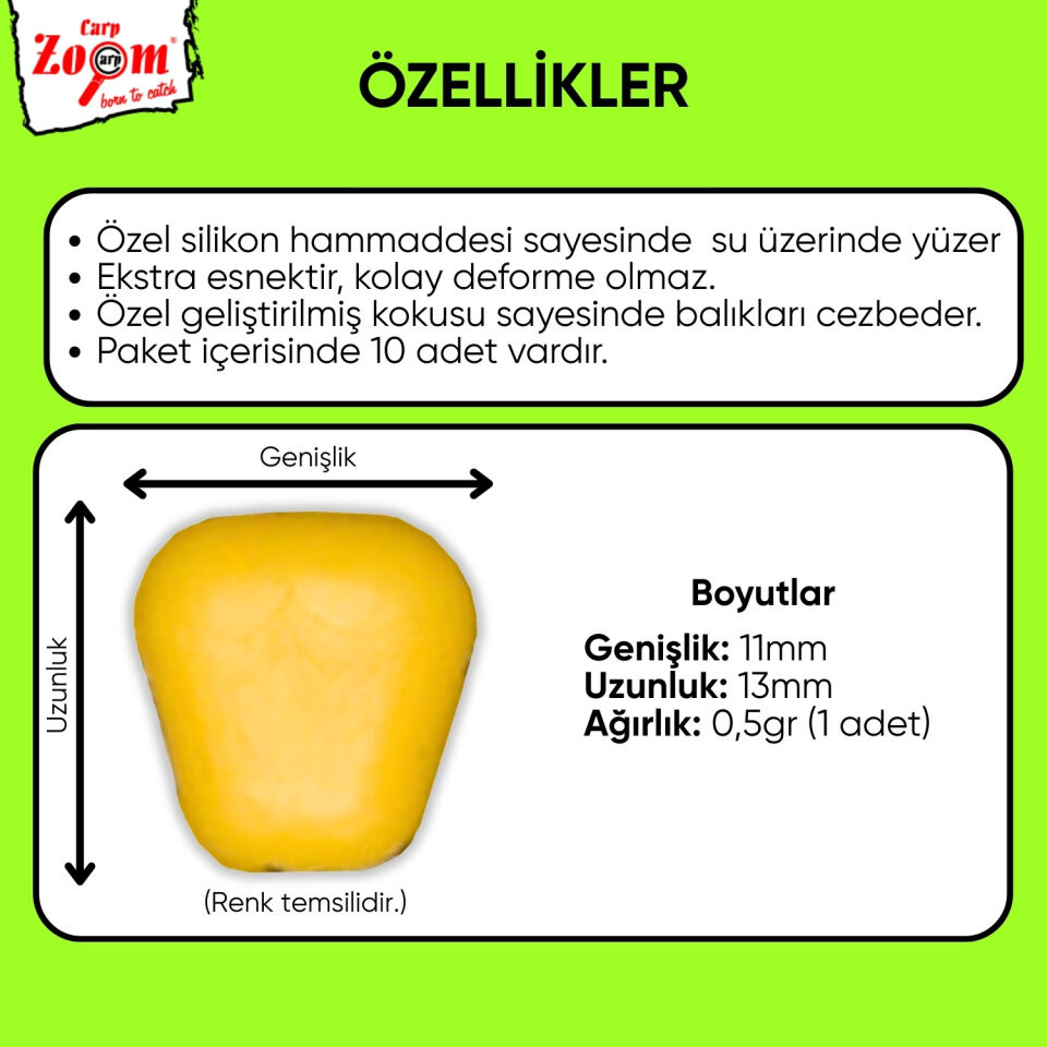 Yüzen Silikon Mısır Yem - Yüzen Sazan Mısırı - Midi - 10 Adet - Vanilya Kokulu