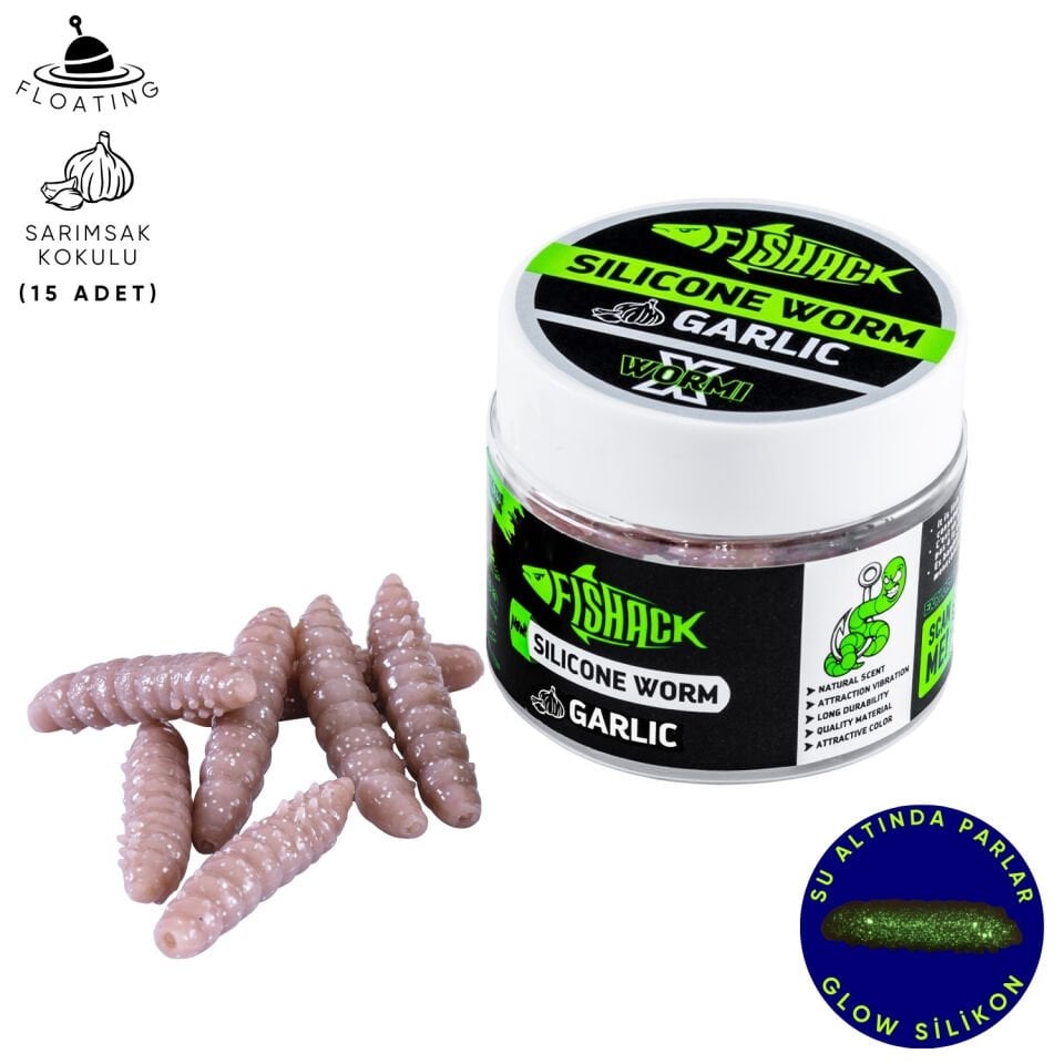 Yüzen Silikon Kurt - Glow Alabalık Yemi - 37mm - Sarımsak Kokulu - Kahverengi