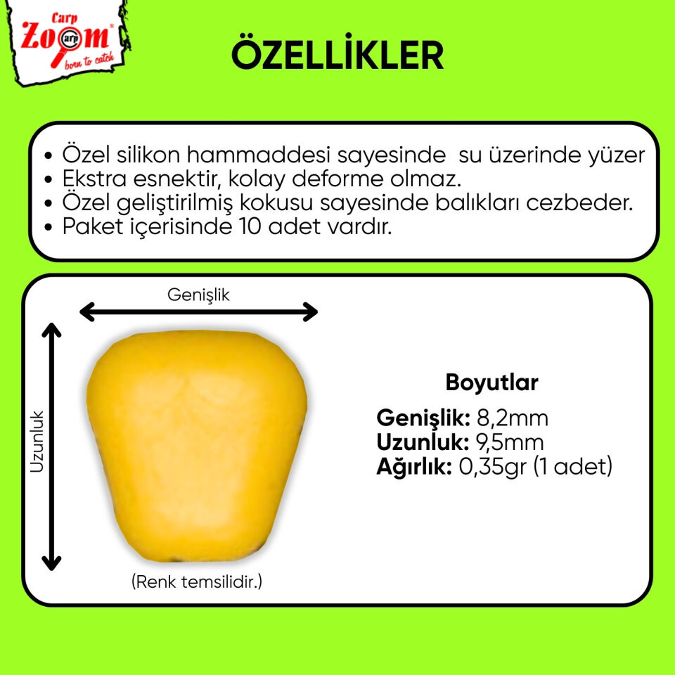 Yüzen Silikon Mısır Yem - Yüzen Sazan Mısırı - Mini - 10 Adet - Vanilya Kokulu