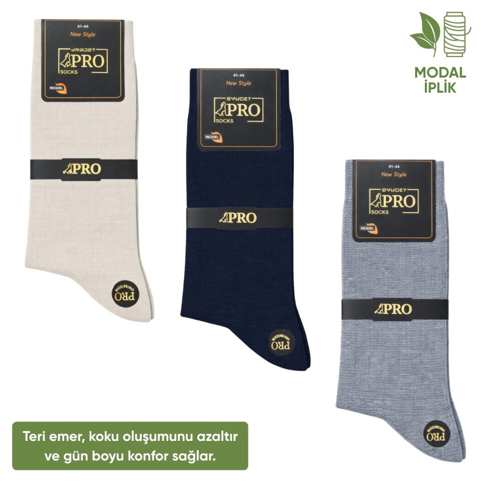Modal İplik Erkek Soket Çorap - 3 Çift - Dikişsiz - Atlas - 18002 - Set 1