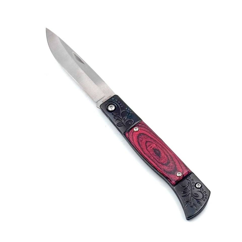 Katlanır Cep Çakısı - Kemer Klipsli - SDR-068 - Ahşap Saplı - Kırmızı