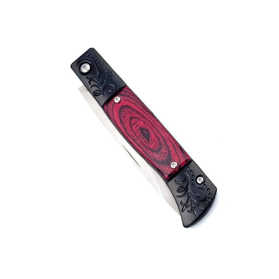 Katlanır Cep Çakısı - Kemer Klipsli - SDR-068 - Ahşap Saplı - Kırmızı
