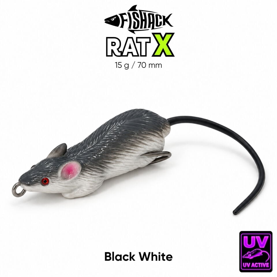 Silikon Fare - 15g 70mm - Fishack RatX - UV Boyalı - Black White