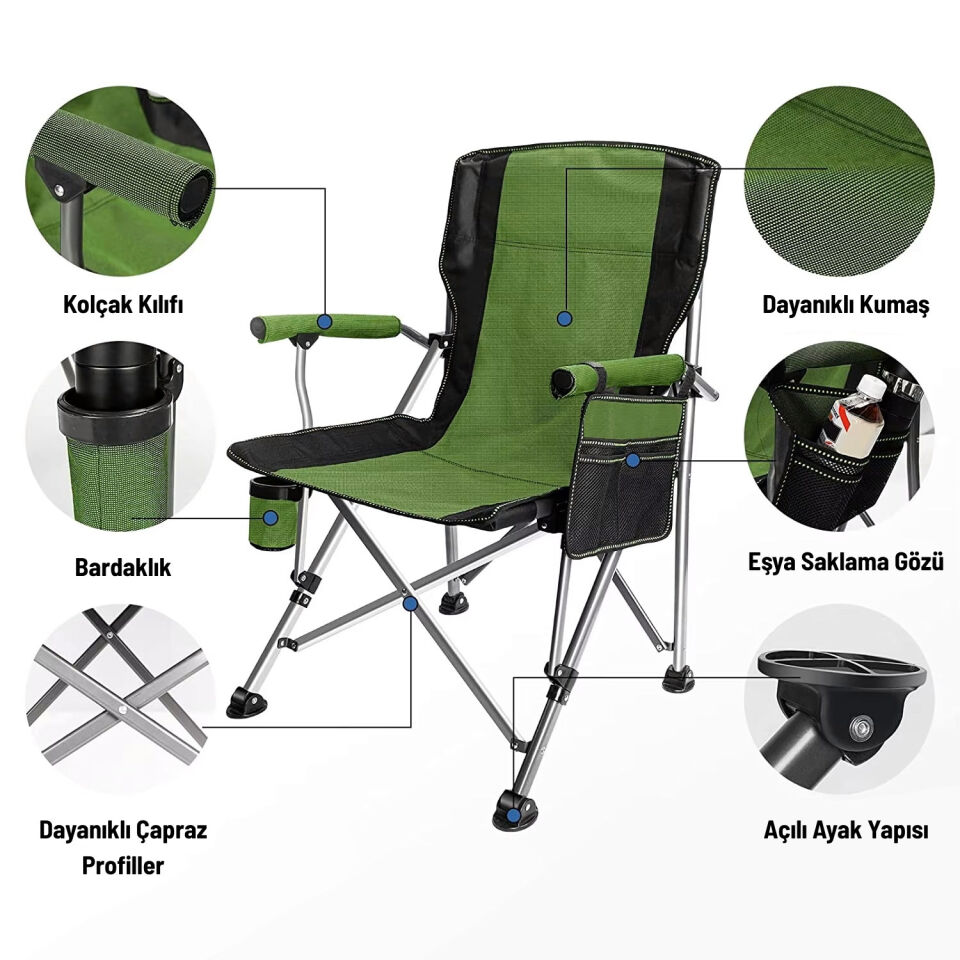 Katlanır Kamp Piknik Sandalyesi - Madfox Roxy - Yeşil/Siyah - 546247