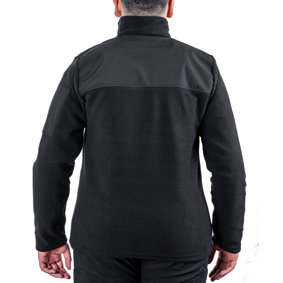 Outdoor Polar Ceket Siyah - Sıcak Tutan Polar - Softshell Omuz - Fermuarlı Cep