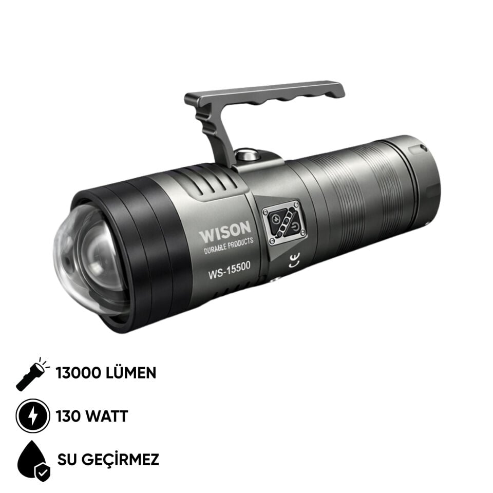 Şarj Edilebilir El Feneri - Wison - 13000 Lümen - 130 Watt (WS-15500)
