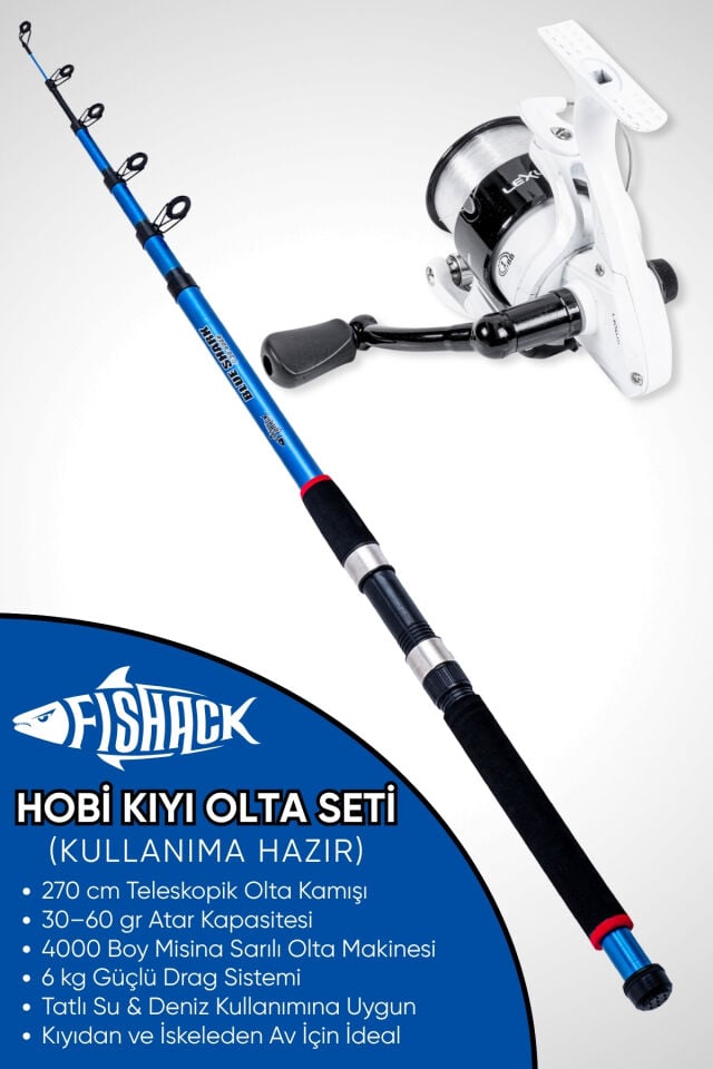 Hobi Kıyı Olta Takımı - 270cm 30-60gr Kamış + 3000'lik Olta Makinesi (LX4+BL300)