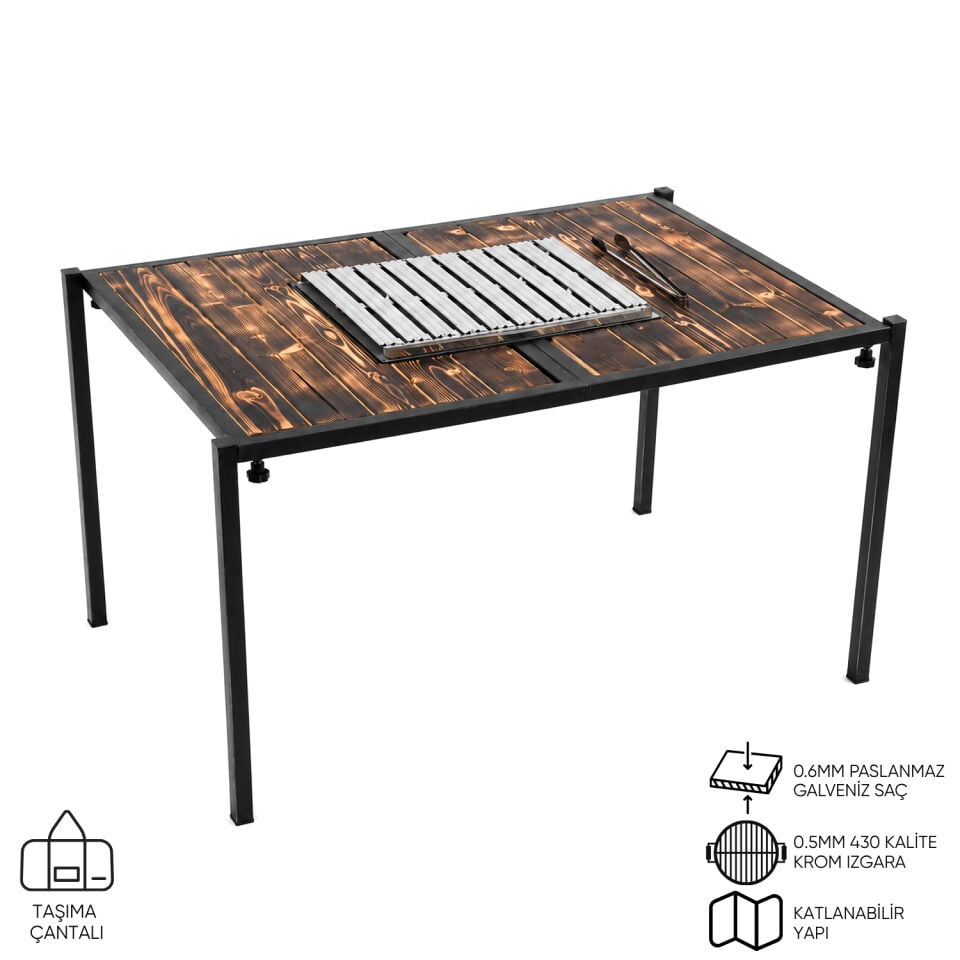 Katlanabilir Mangal Masa - Krom Izgaralı - 100cm*70cm*65cm