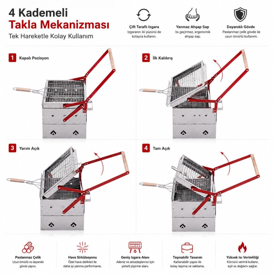 Çevirme Mekanizmalı Krom Mangal - Argeus Turnmaster
