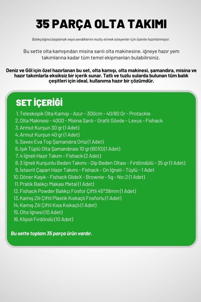 35 Parça Tam Takım Olta Seti - 300cm Kamış 40-80GR / 40'lık Makine (Gren)