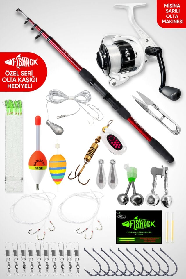 35 Parça Tam Takım Olta Seti - 300cm Kamış 50-150GR / 40'lık Makine (Red)
