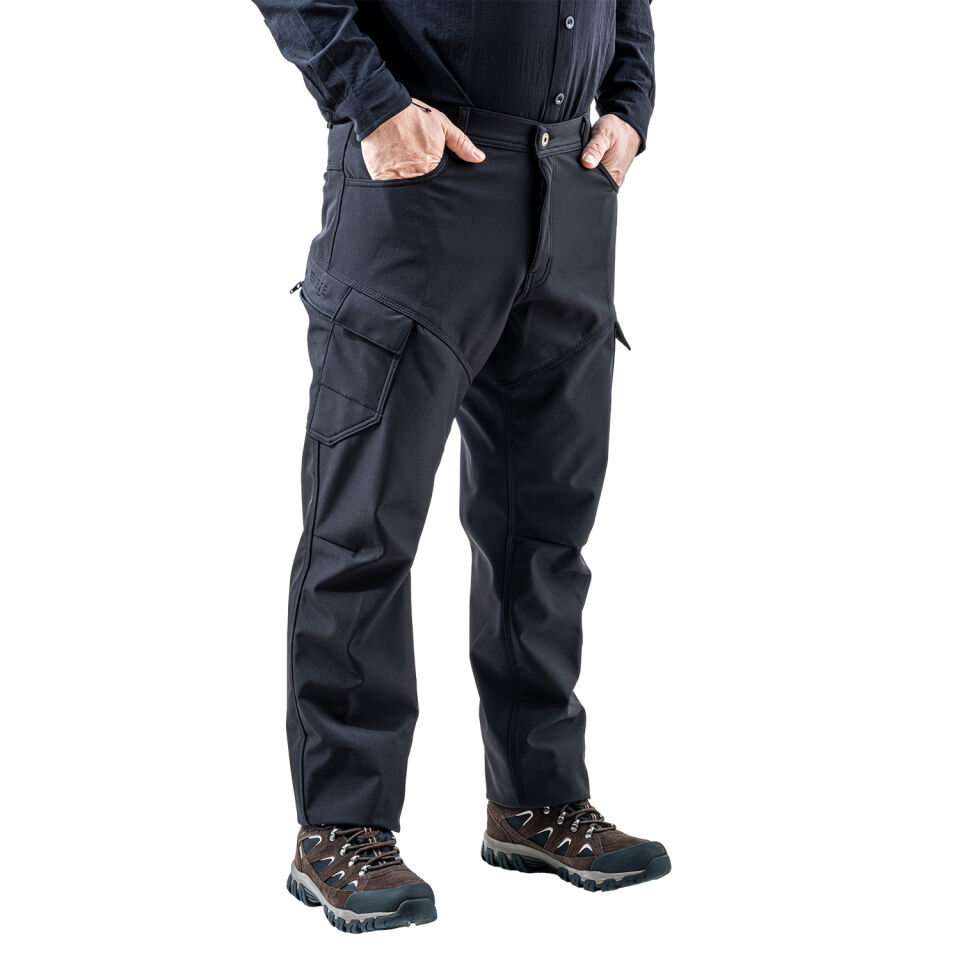 İçi Polarlı Softshell Pantolon - Su Rüzgar Geçirmez - Savage - Siyah