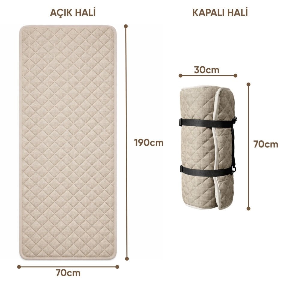 Katlanır Kamp Yatağı - Yer Yatağı - Taşınabilir - Argeus - Bej - 70x190cm