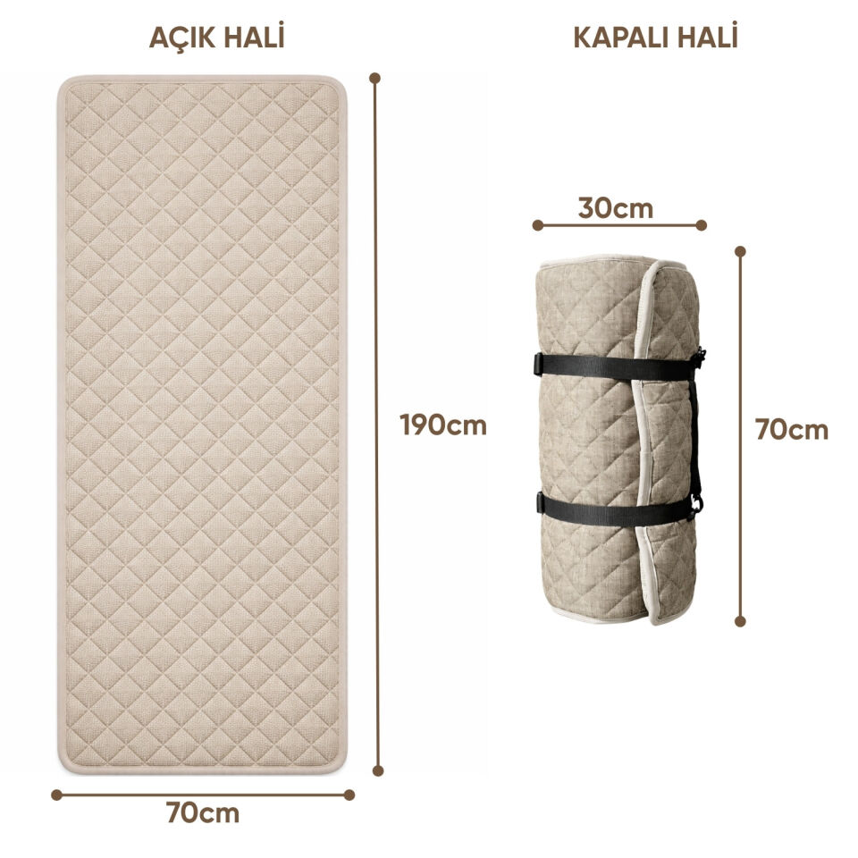 Katlanır Kamp Yatağı - Yer Yatağı - Taşınabilir - Argeus - Bej - 70x190cm