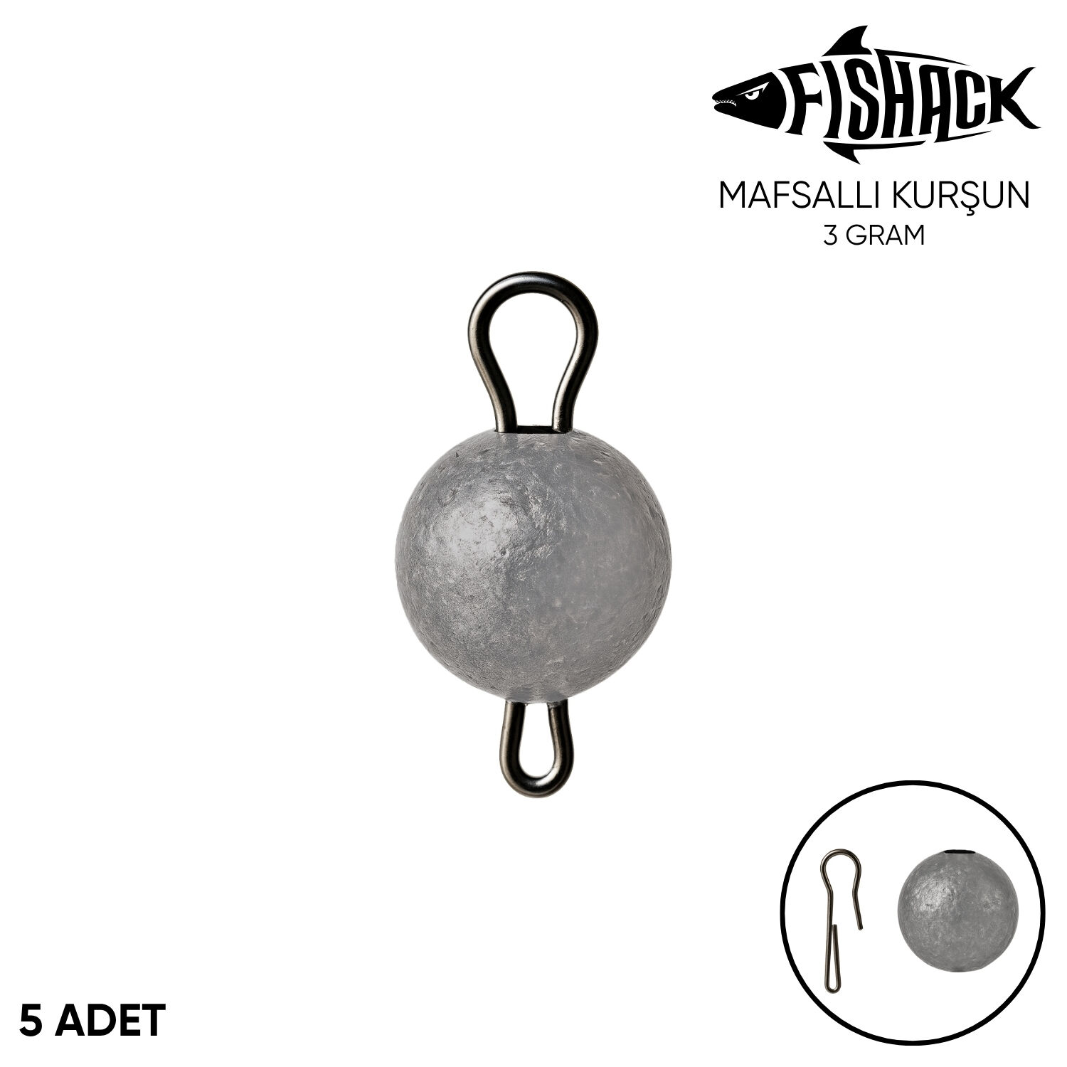 Mafsallı Kurşun - Hareketli İğne Kurşunu - Fishack - 3 Gram - 5'li Paket