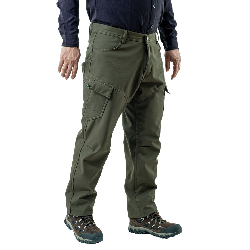 İçi Polarlı Softshell Pantolon - Su Rüzgar Geçirmez - Savage - Haki