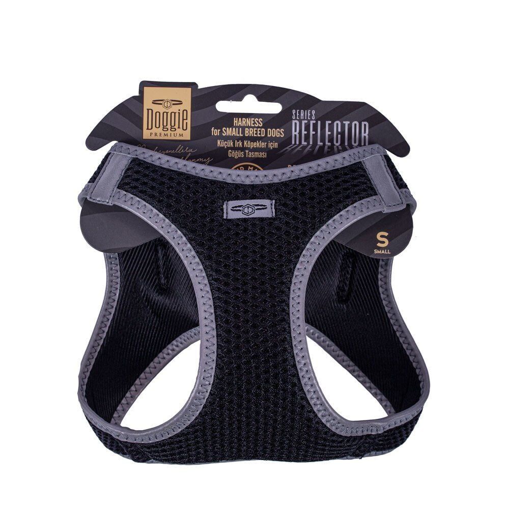 Doggie Havalı Dokuma Reflektörlü Küçük Irk Göğüs Tasması Siyah 32-38 cm (ARG-S)