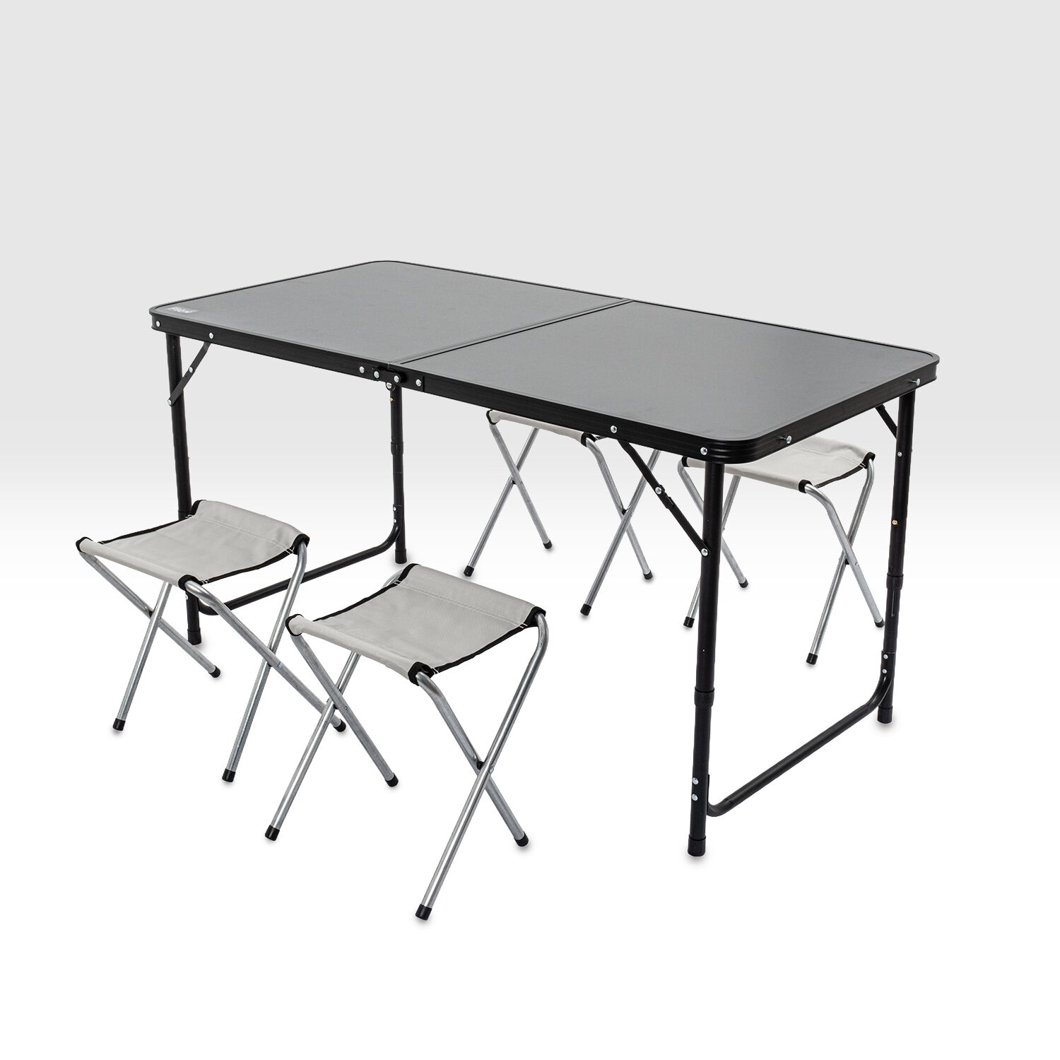 Katlanabilir Kamp Masası Seti - 4/6 Kişilik - 4 Tabureli - Elevate Plus - Siyah