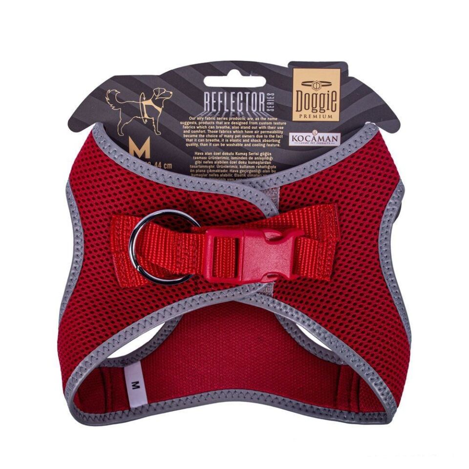 Doggie Havalı Dokuma Reflektörlü Küçük Irk Göğüs Tasması Red 38-44 cm(ARG-M)