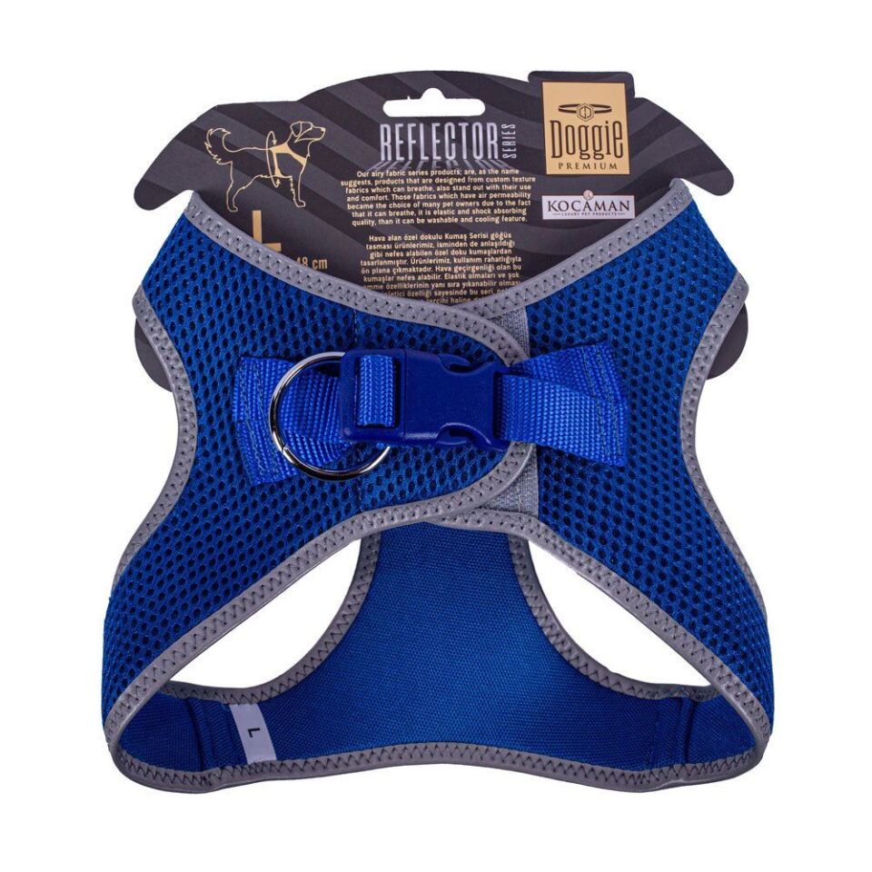 Doggie Havalı Dokuma Reflektörlü Küçük Irk Göğüs Tasması Mavi 42-48 cm (ARG-L)