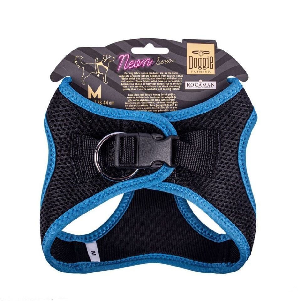 Doggie Havalı Dokuma Neon Küçük Irk Göğüs Tasması Mavi 38-44 cm (ANG-M)