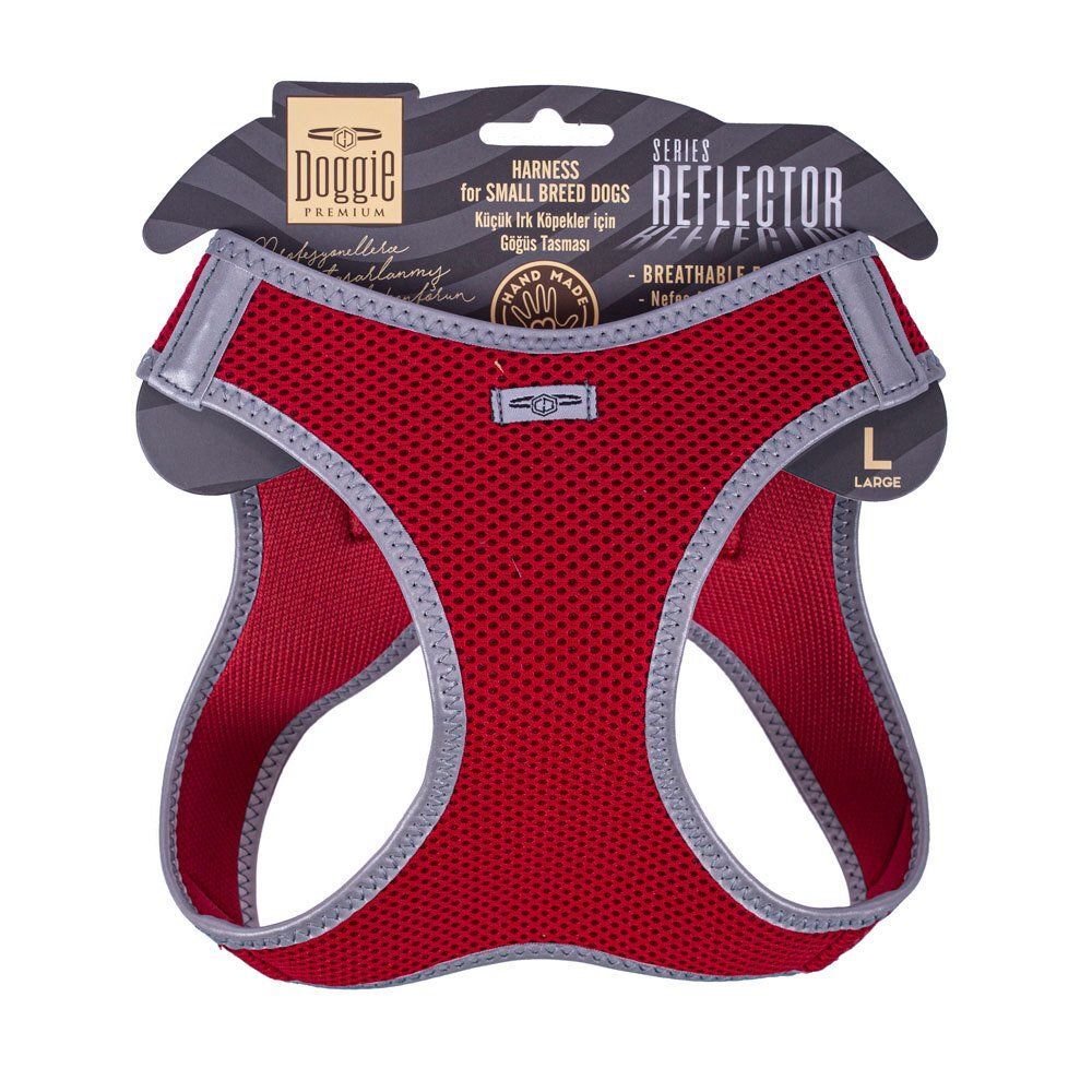 Doggie Havalı Dokuma Reflektörlü Küçük Irk Göğüs Tasması Red 42-48 cm(ARG-L)