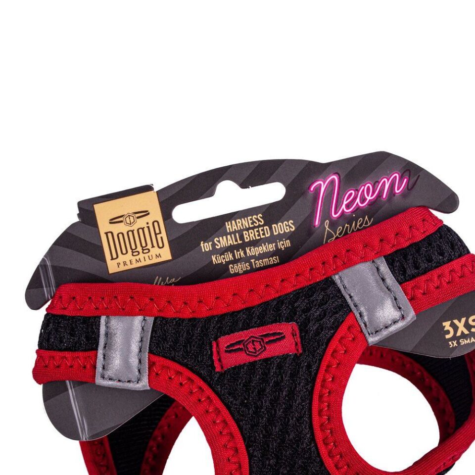 Doggie Havalı Dokuma Neon Küçük Irk Göğüs Tasması Kırmızı 22-26 cm (ANG-3XS)