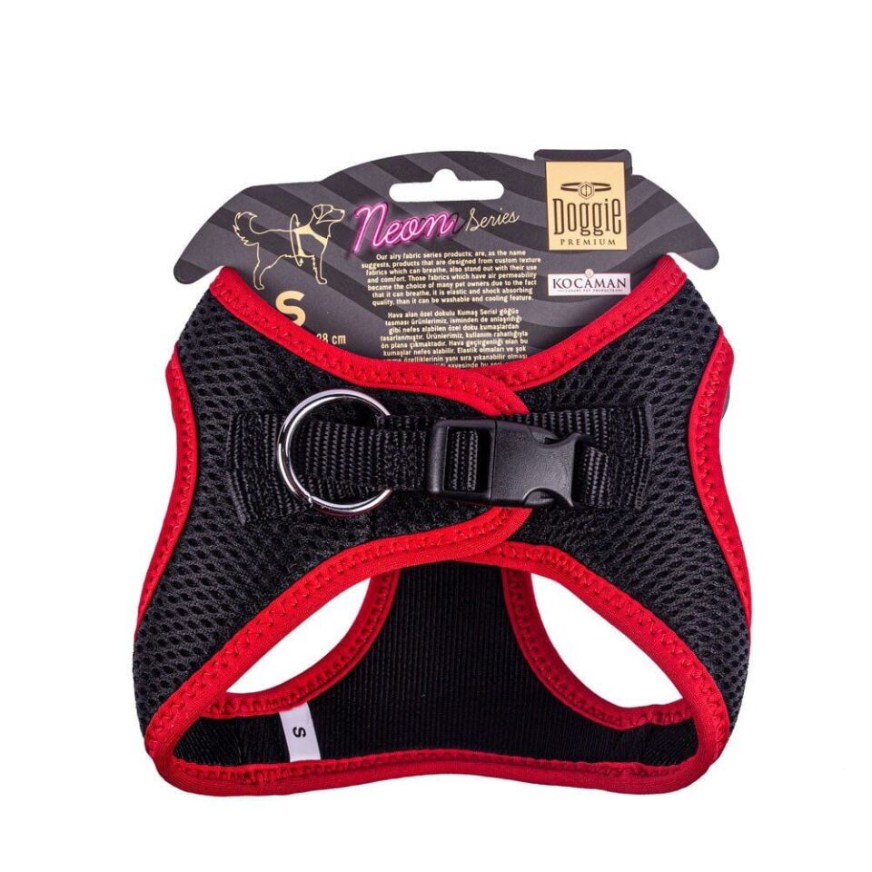 Doggie Havalı Dokuma Neon Küçük Irk Göğüs Tasması Kırmızı 32-38 cm (ANG-S)