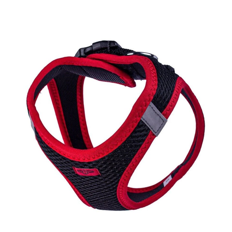 Doggie Havalı Dokuma Neon Küçük Irk Göğüs Tasması Kırmızı 32-38 cm (ANG-S)