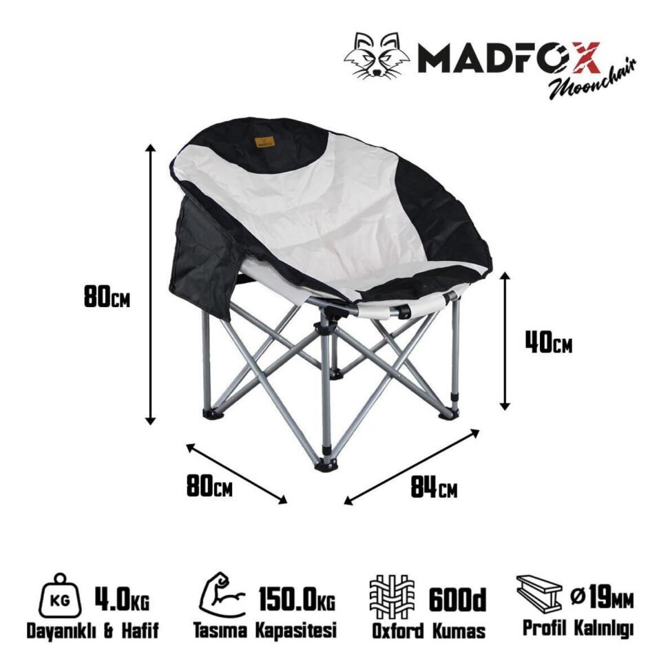 Katlanır Kamp Piknik Sandalyesi - Madfox Moonchair Deluxe - Siyah/Gri - 547212