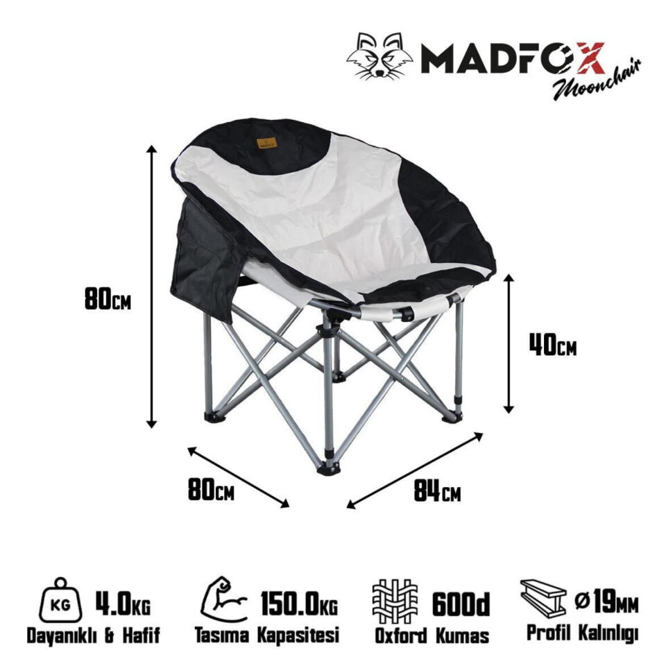 Katlanır Kamp Piknik Sandalyesi - Madfox Moonchair Deluxe - Siyah/Gri - 547212