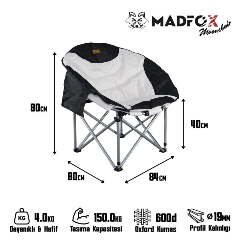 Katlanır Kamp Piknik Sandalyesi - Madfox Moonchair Deluxe - Siyah/Gri - 547212