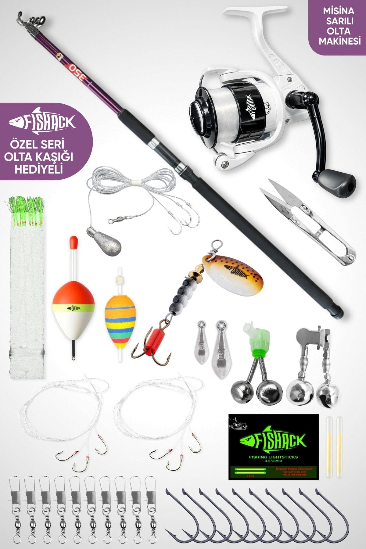 Deniz Ve Göl Surf Olta Takımı Seti 350cm Kamış 60/120gr / 60'lık Makine (Mor)