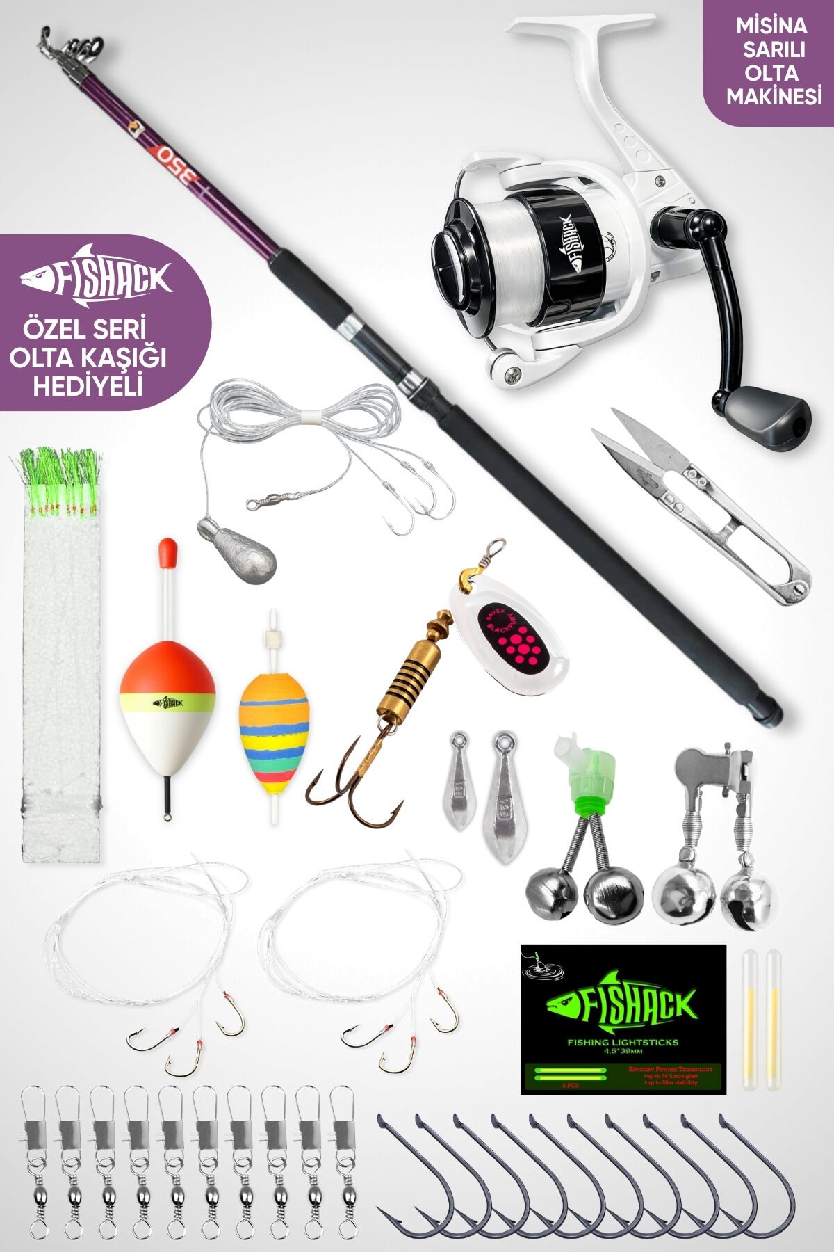 Deniz Ve Göl Surf Olta Takımı Seti 350cm Kamış 60/120gr / 60'lık Makine (Mor)